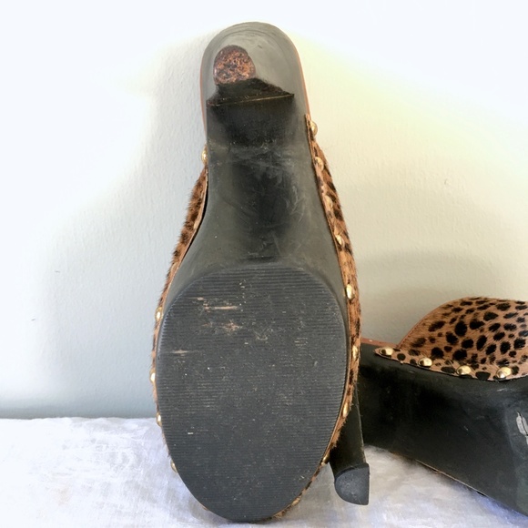 Nina Elisha brown/black leopard print heeled clogs - Picture 9 of 16